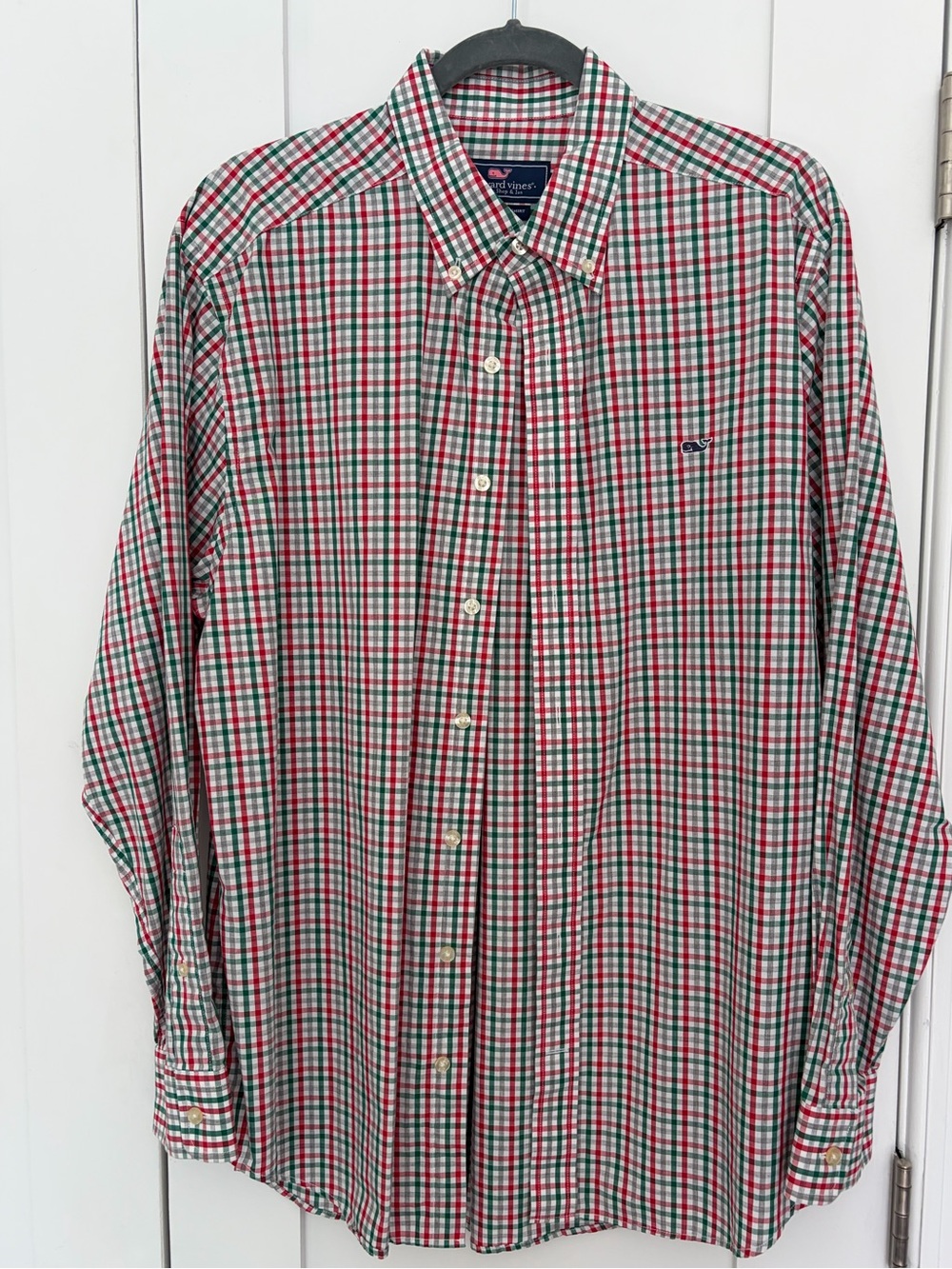 Men’s Vineyard Vines Red,Green & White Plaid Button-Down Shirt large long sleeve
